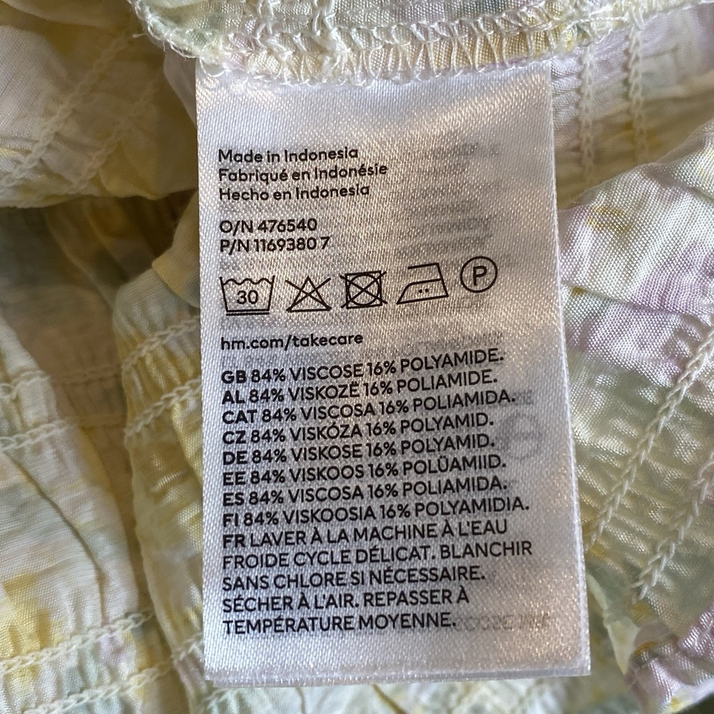 H&M Floral Smocked Crop Top Womens M Yellow Cottagecore Milkmaid Prairie‎ NWT - Picture 6 of 7